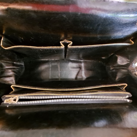 Vtg Alligator Bag Black 50s EUC Double Handle - Picture 6 of 12